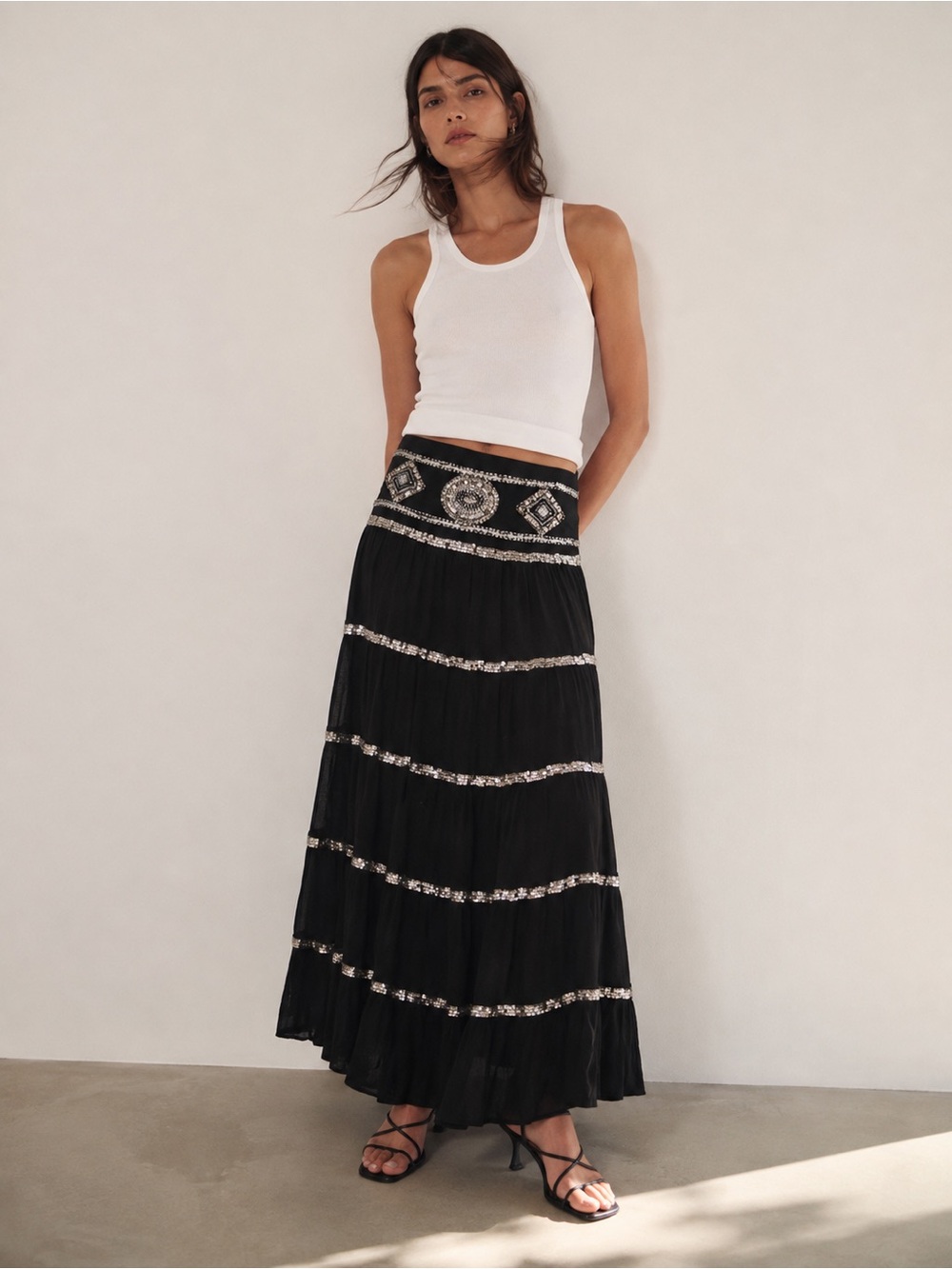 Glamorous Black Sequin Vintage Maxi Skirt